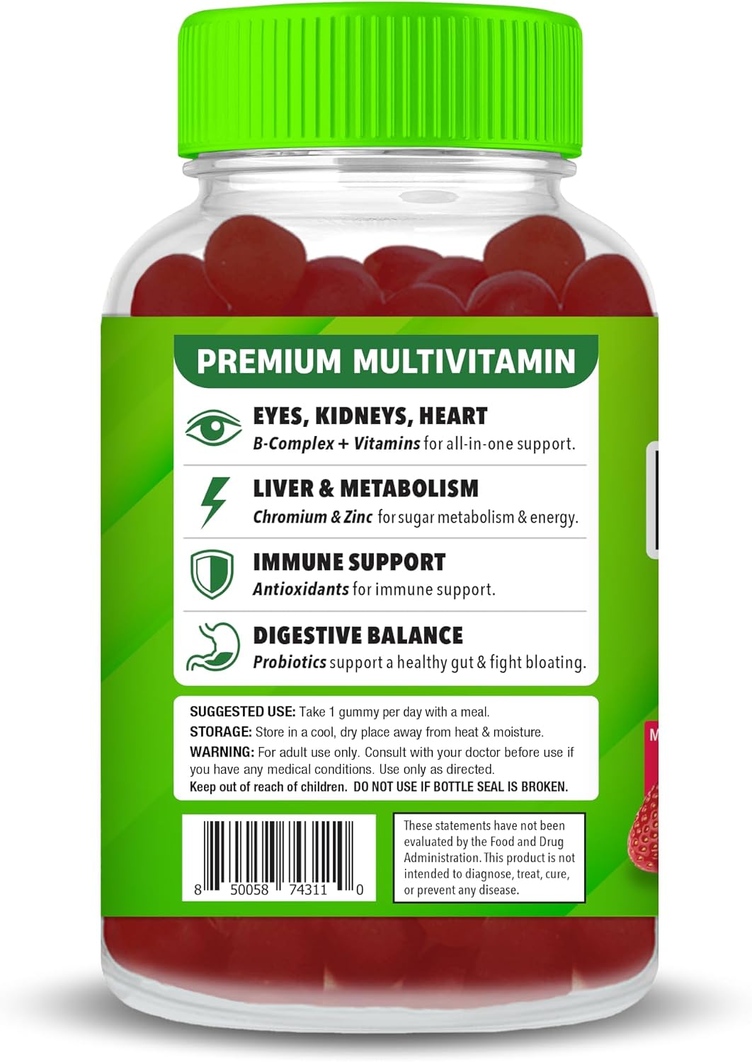 Dr. Stephanie's Multivitamin Gummies - Sugar-Free with Prebiotics and Probiotics - Daily Support for Eyes, Kidneys, Liver, Heart, and Digestive Health - Mixed Berry Flavour - görsel 6