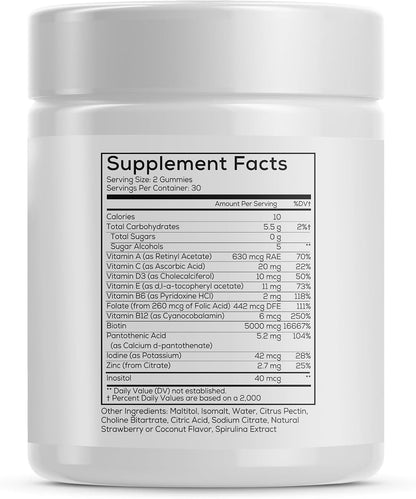 FLEUR Bloom & Glow Hair, Skin and Nails Gummies, Hair Growth Supplement with Biotin & Inositol, Antioxidant-Rich Vitamins A, C & E for Skin and Nail Repair, Sugar-Free, 60 Vegan Gummies