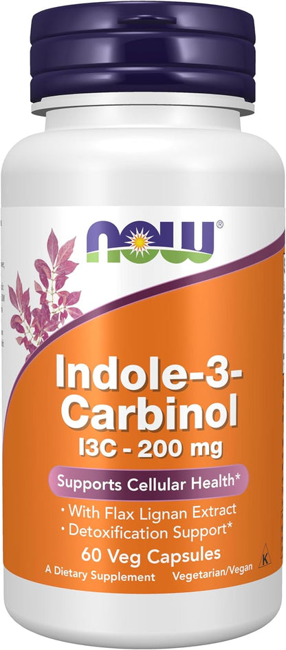 NOW Foods Indole-3-Carbinol 200 mg with Flax Lignan Extract - 60 Vegan Capsules