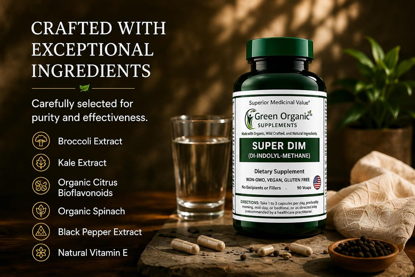 Green Organic Supplements DIM with Indole-3-Carbinol and Broccoli - 90 VCaps - görsel 3