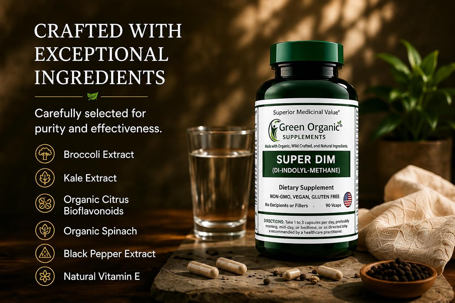 Green Organic Supplements DIM with Indole-3-Carbinol and Broccoli - 90 VCaps - görsel 3