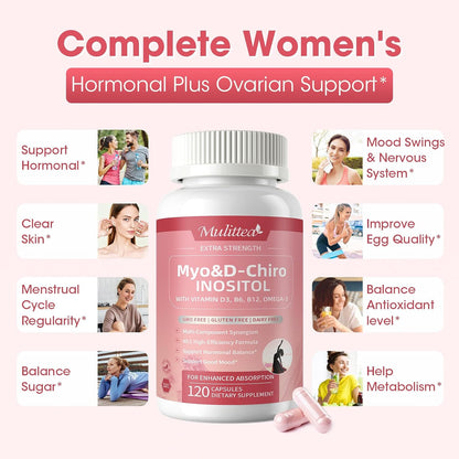 Mulittea Myo-Inositol & D-Chiro Inositol Supplement - 14-in-1 Liposomal with Folic Acid, Omega-3 & Multivitamin for Women, – Image 3
