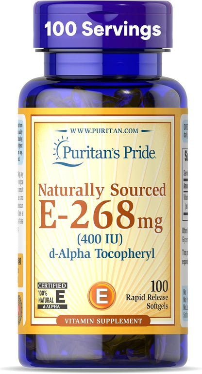 Puritan's Pride Vitamin E 400IU (268mg) D-Alpha Tocopheryl, 100 Rapid Release Softgels