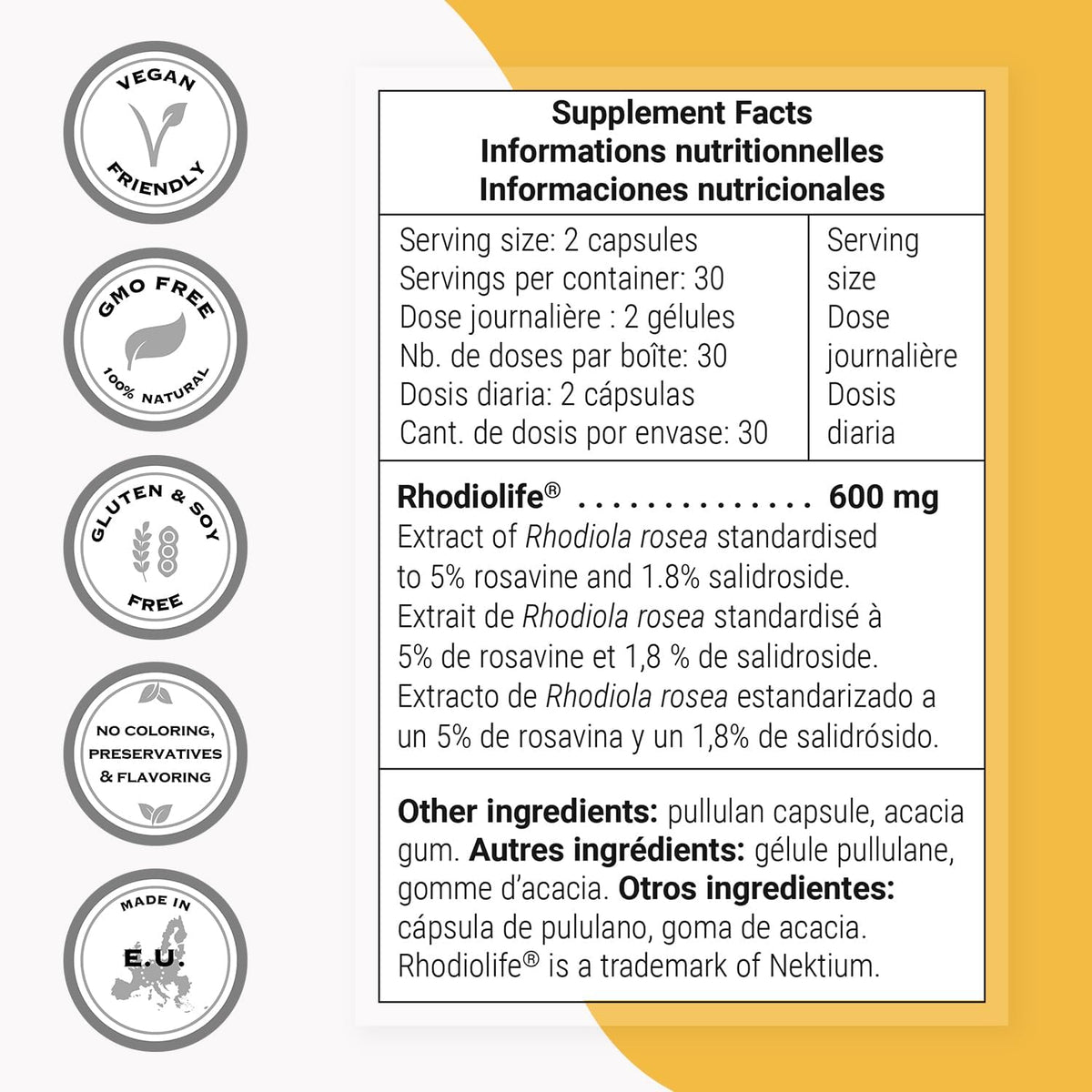 Supersmart Rhodiola Rosea 600mg per Day (Patented & High Strength) - Rhodiolife Rhodiola Supplement - Wild-Crafted - Rosavins 5%, Salidroside 1.8% | Non-GM & Gluten-free - 60 Vegetarian Capsules - görsel 4