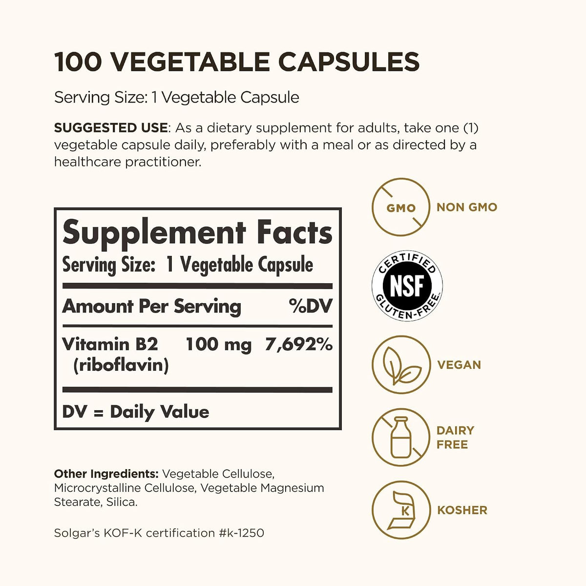 Solgar Vitamin B2 (Riboflavin) 100 mg, 100 Vegetable Capsules - görsel 2