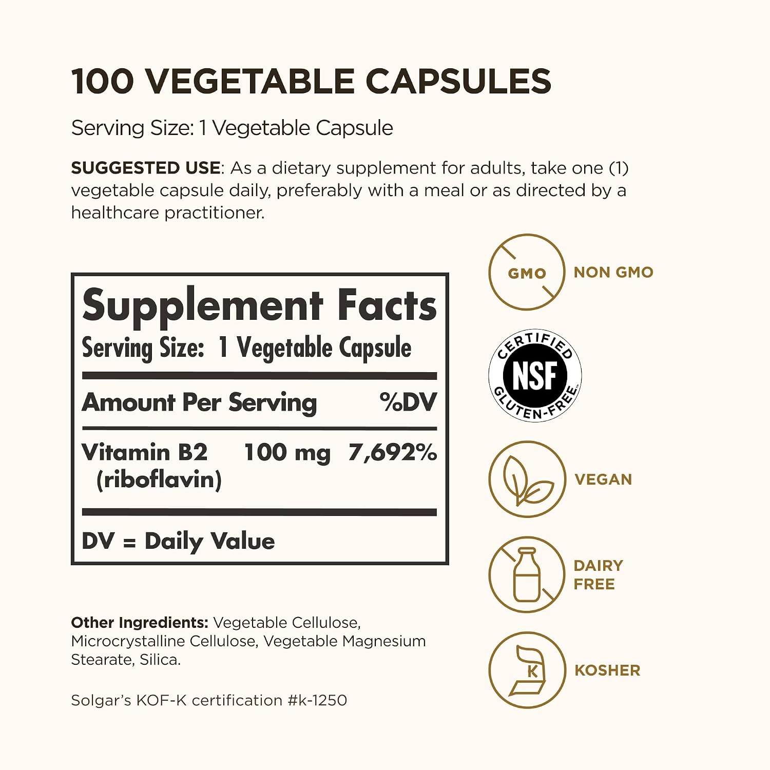 Solgar Vitamin B2 (Riboflavin) 100 mg, 100 Vegetable Capsules - görsel 2