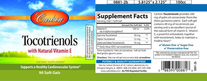 Carlson Tocotrienols with Vitamin E, 90 Softgels