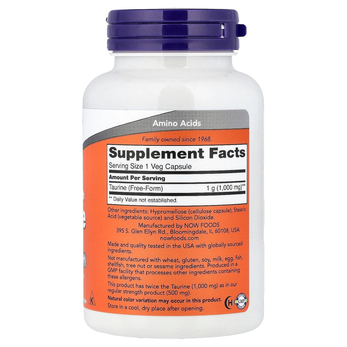 NOW Foods Taurine 1000mg Double Strength, 100 Vegan Capsules - görsel 2