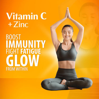 Vitamin C 1000mg Effervescent Tablets with Zinc - Immune Support, Sugar-Free, Orange Flavour - 20 Count