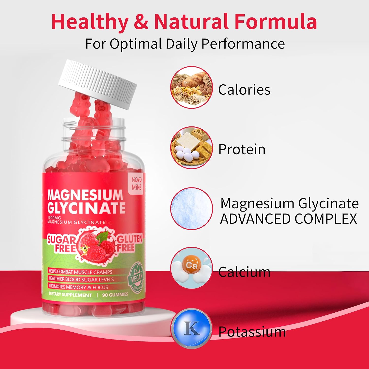Magnesium Glycinate Gummies 1000mg with Vitamin D, B6, CoQ10 - Sugar Free, 180 Raspberry Gummies - görsel 2