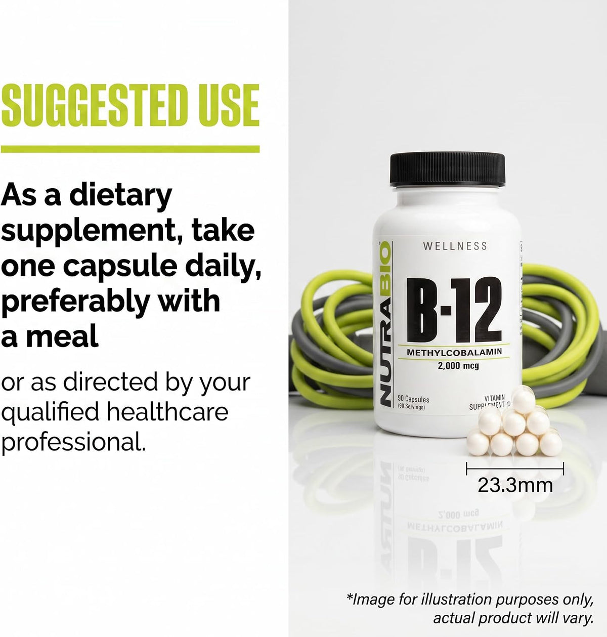 NutraBio Methyl B-12 2000mcg – Contributes to Normal Energy and Nervous System Function, 90 Vegetable Capsules - görsel 7