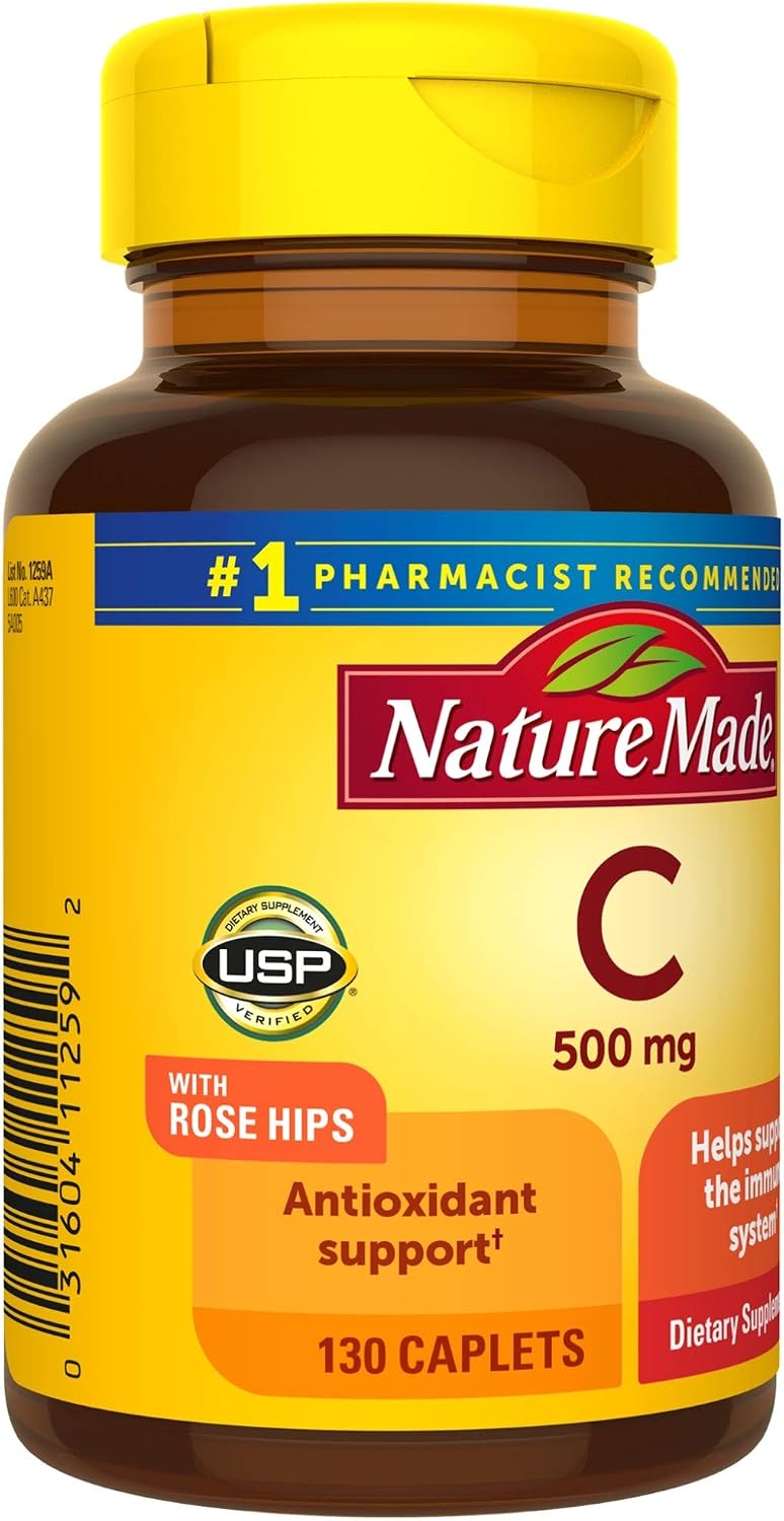Nature Made Vitamin C 500 mg with Rose Hips Caplets, 130 Count - görsel 7