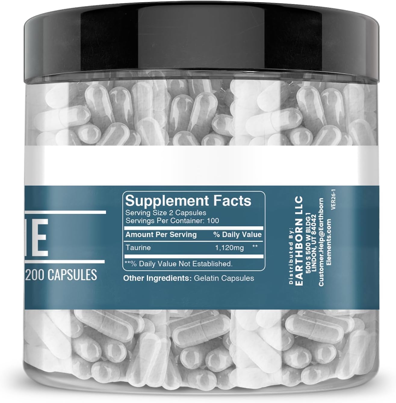 Earthborn Elements Taurine, 200 Capsules, Pure & Undiluted, No Additives - görsel 2