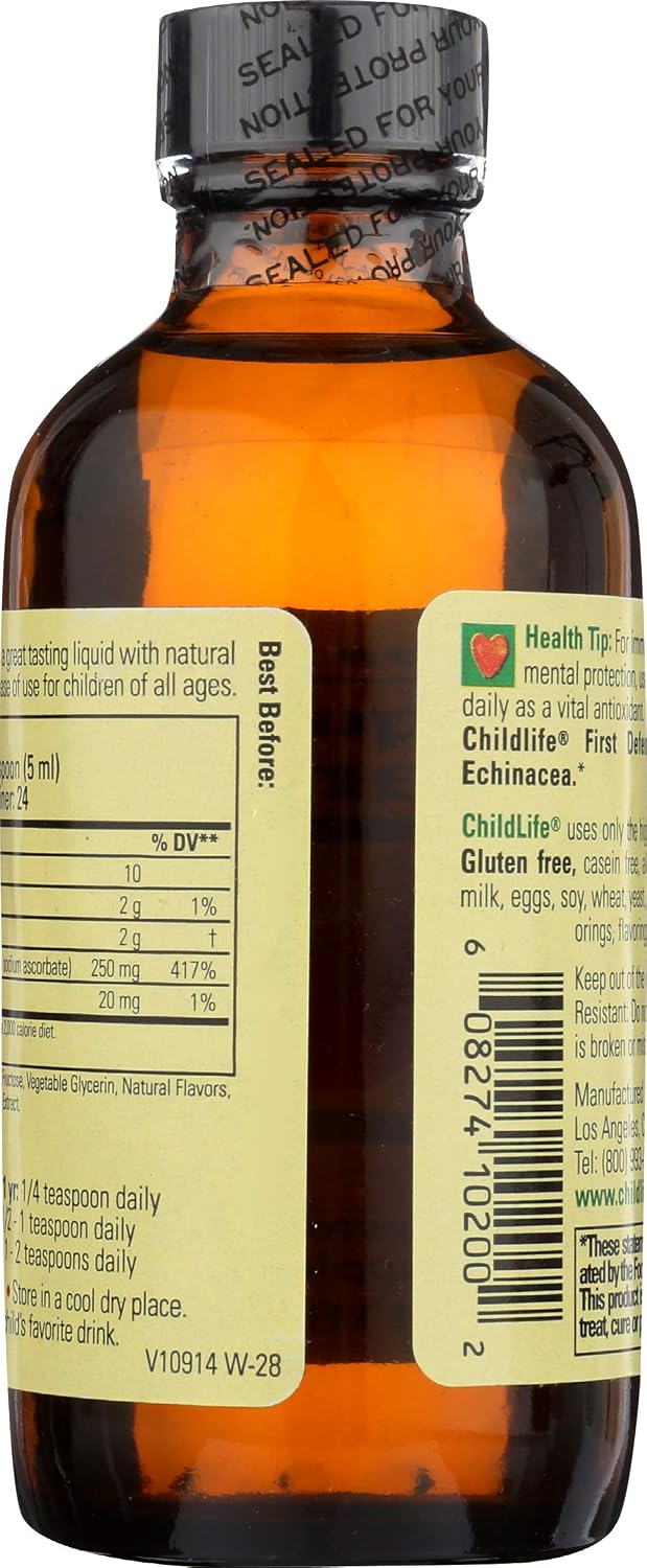 CHILDLIFE ESSENTIALS Liquid Vitamin C - Pure Vitamin C Liquid Supplement for Kids, Toddlers, & Babies, Immune System Support, Natural Orange Flavour - 4 Fl Oz (approx. 118 ml) - görsel 4