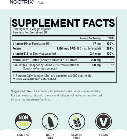 Nootrix Brain Plus – Nootropic Supplement for Memory and Focus (15 Day Supply)