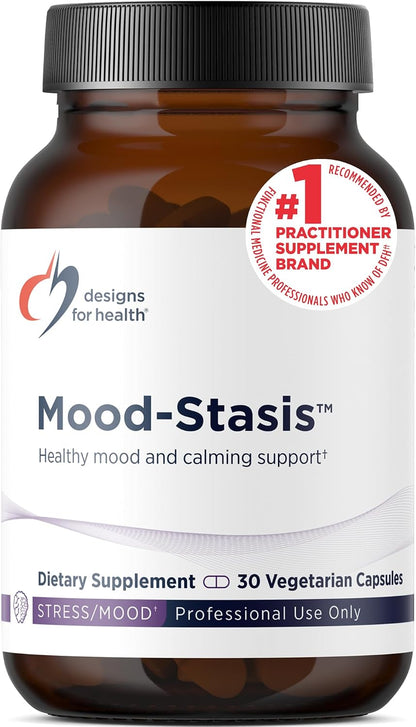 Designs for Health Mood-Stasis - Stress & Calm Mood Support with Vitamin B12, Methylated Folate, Saffron & Sceletium, 30 Capsules