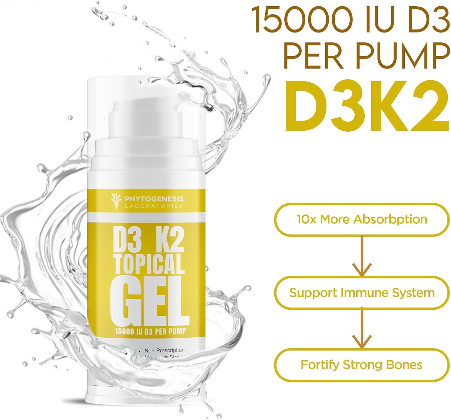 Phytogenesis Vitamin D3 K2 High Strength Topical Gel - 15000+ IU D3 & 210 mcg K2 per Pump - Immune, Bone & Joint Support - One Month Supply - görsel 8