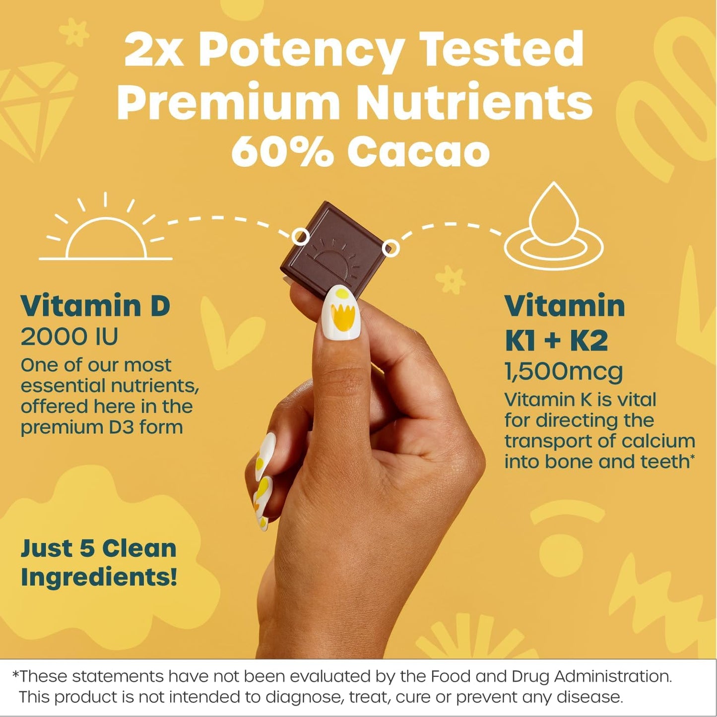 Fx Chocolate Sunshine - Vitamin D Sugar-Free Chocolate with 2000 IU D3 and Vitamin K, Keto-Friendly (30 Pieces) - görsel 3
