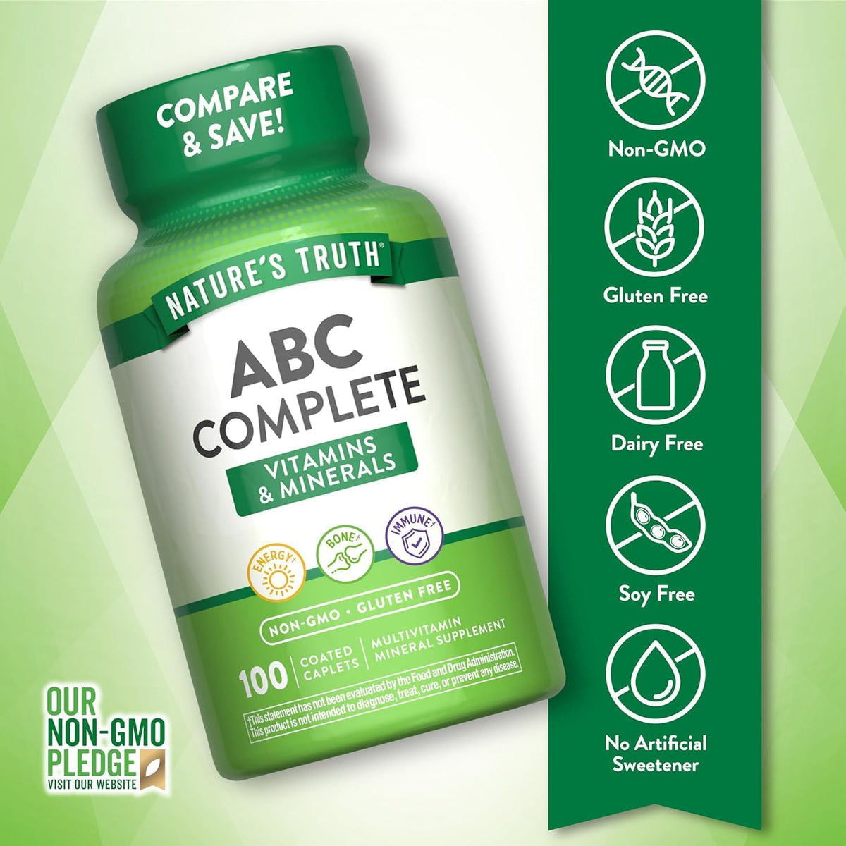 Nature's Truth ABC Complete Vitamins + Minerals Multivitamin Supplement – 100 Coated Caplets (Pack of 2) - görsel 6