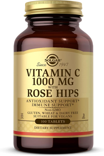 Solgar Vitamin C 1000 mg with Rose Hips – Antioxidant & Immune Support – 100 Tablets