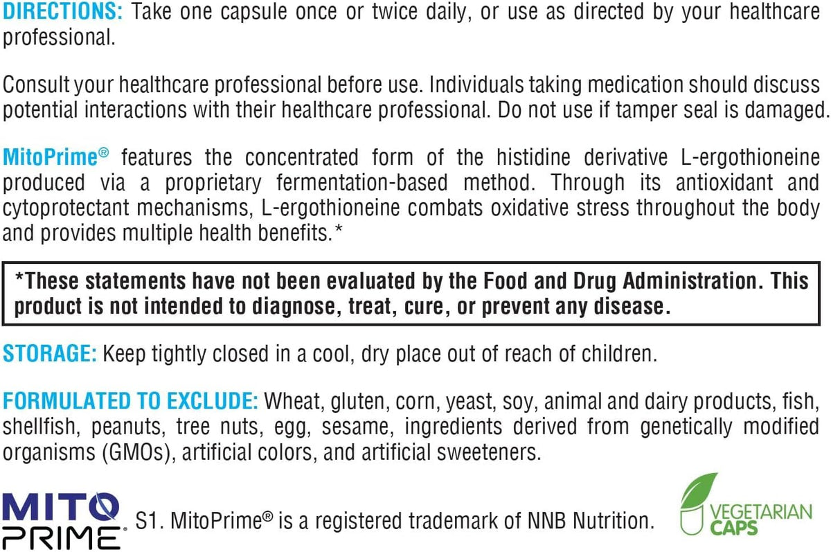 XYMOGEN MitoPrime - L-Ergothioneine Food Supplement - Mitochondrial and Cellular Antioxidant Support - Gluten-Free, Vegan & Non-GMO - 30 Capsules - görsel 5