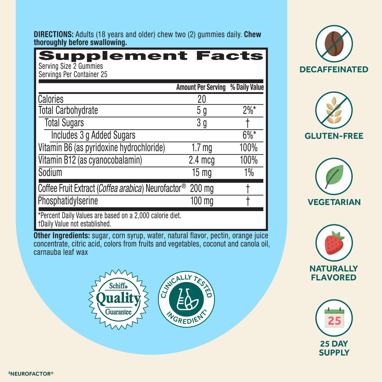NEURIVA Plus Decaff Nootropic Brain Supplement Gummies, Strawberry, 50 Count (Pack of 2) - görsel 5