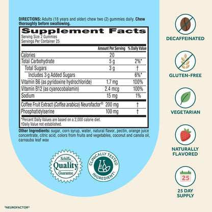 NEURIVA Plus Decaff Nootropic Brain Supplement Gummies, Strawberry, 50 Count (Pack of 2)