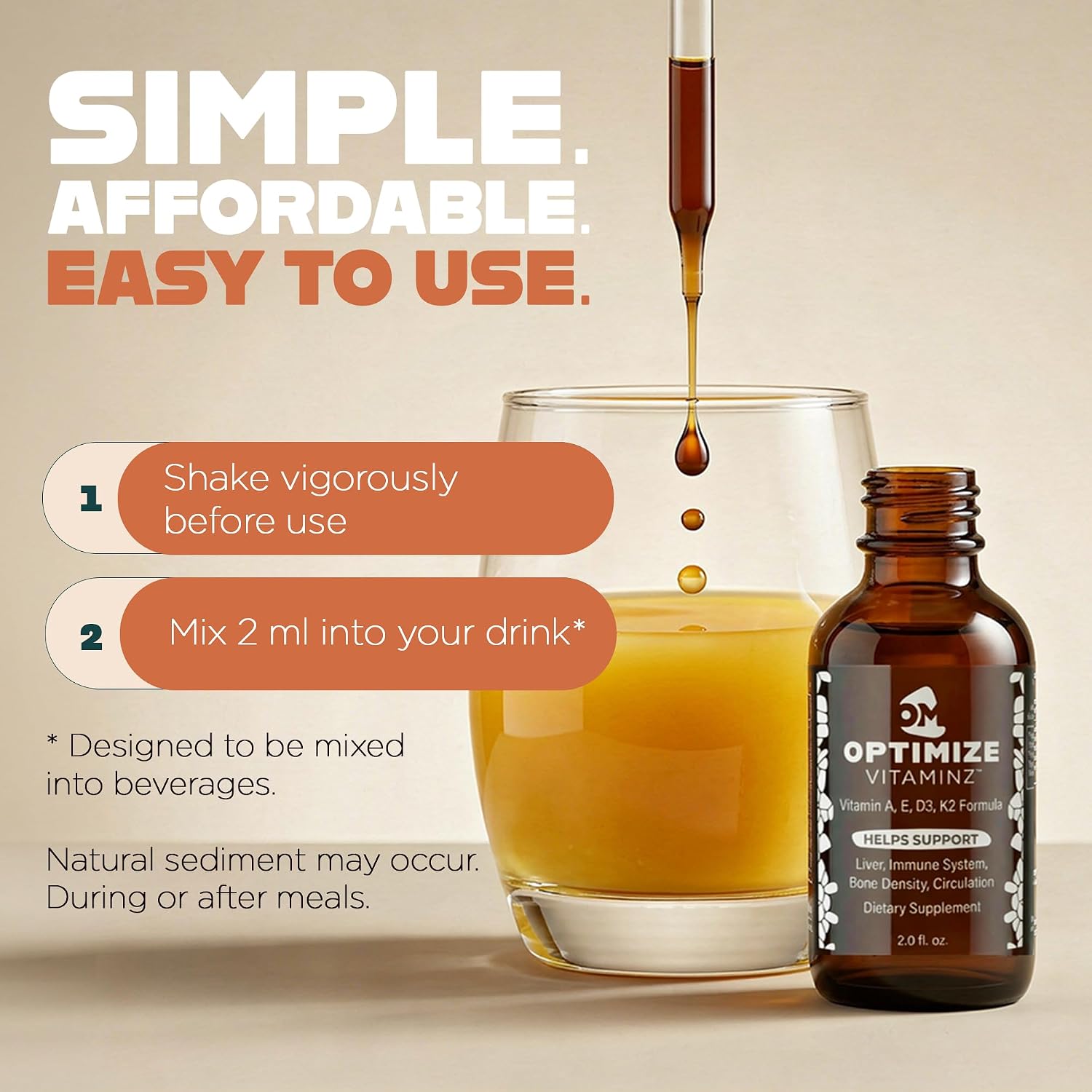Optimise Vitaminz Liquid Vitamin D3 K2 Drops with Dandelion Root and Bilberry - görsel 5