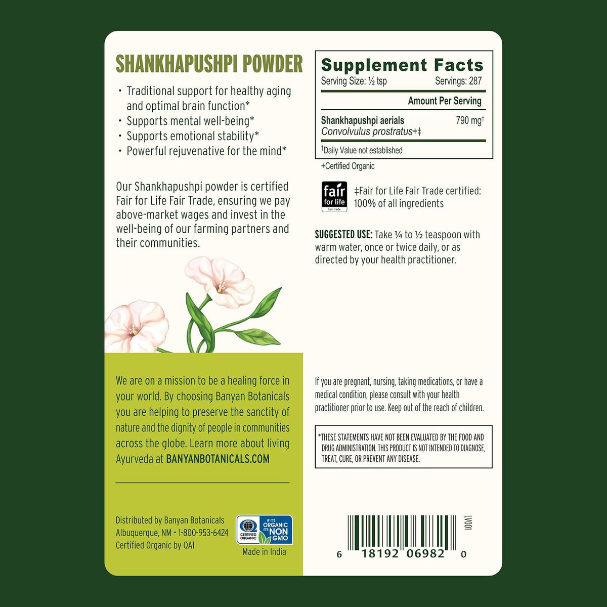 Banyan Botanicals Shankhapushpi Powder – Organic Shankhapushpi (Convolvulus Prostratus) – 227 g - görsel 3