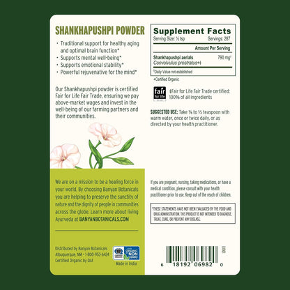 Banyan Botanicals Shankhapushpi Powder – Organic Shankhapushpi (Convolvulus Prostratus) – 227 g