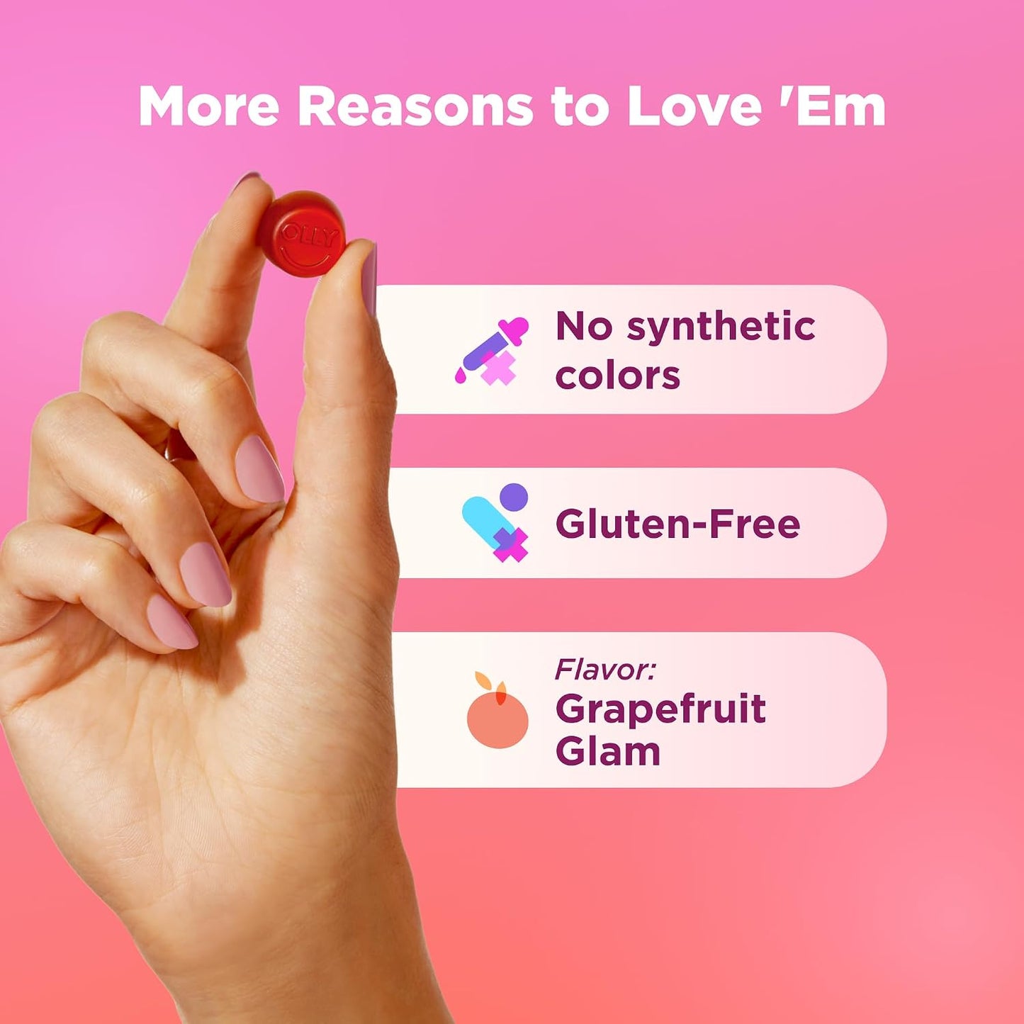 OLLY Hair, Skin and Nails Gummies - Biotin 2500mcg, Keratin & Vitamin C - Grapefruit Flavour - 60 Count - görsel 4