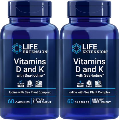 Life Extension Vitamins D and K with Sea-Iodine 60 Capsules (2-Pack)