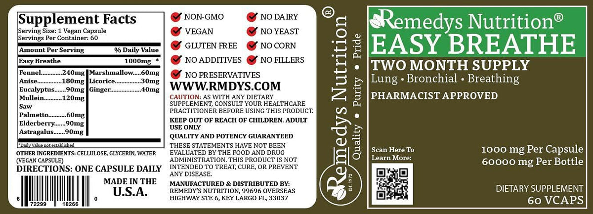 Easy Breathe – 1,000 mg Herbal Supplement, 60 Vegan Capsules - görsel 9