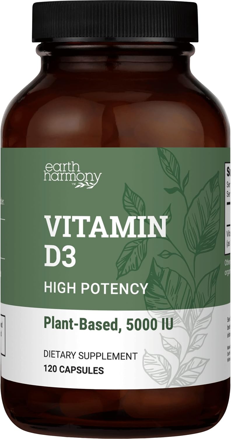 Earth Harmony Naturals Vegan Vitamin D3 5000 IU Supplement - 120 Capsules - görsel 1