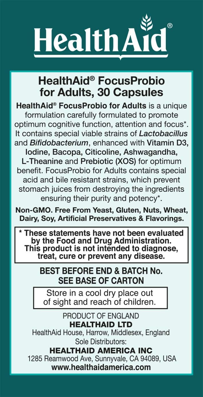 FocusProbio for Adults Gut-Brain Support Probiotic 10 Billion CFU with Bacopa, Citicoline, L-Theanine & Ashwagandha - görsel 3