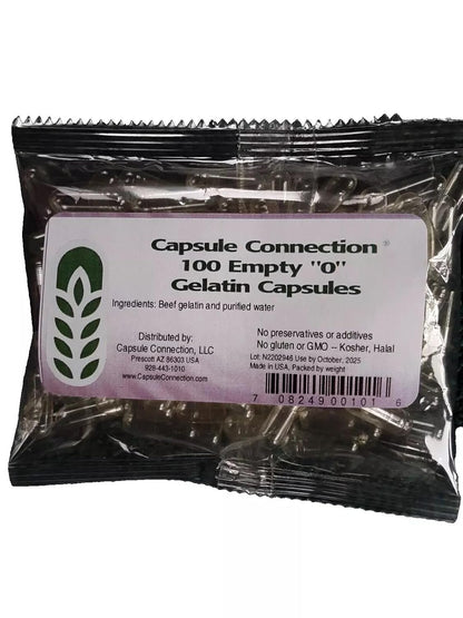 Capsule Connection 1000 Bulk Size 0 Empty Gelatin Capsules, Made in the USA, Resealable Bag