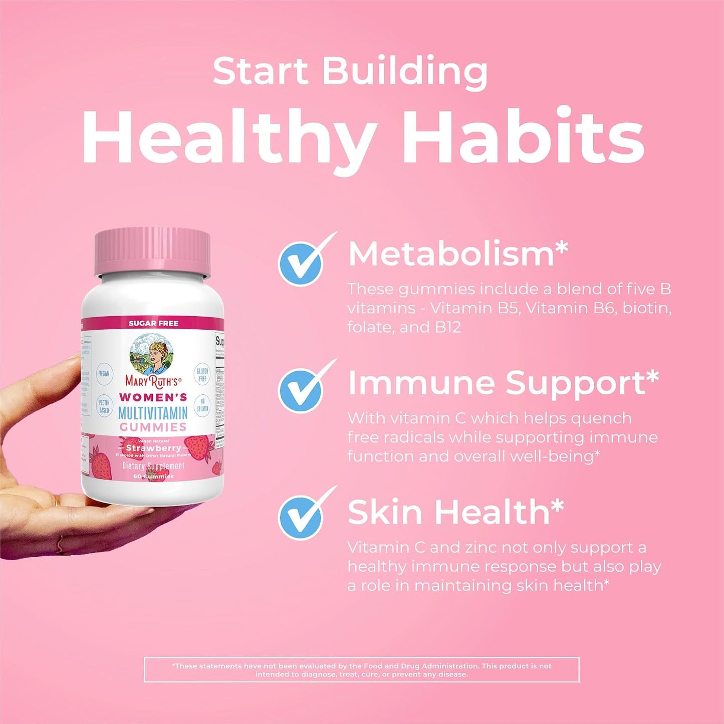 MaryRuth Organics Women's Immune Support Multivitamin Gummies - Sugar-Free, Vegan, 60 Count - görsel 6