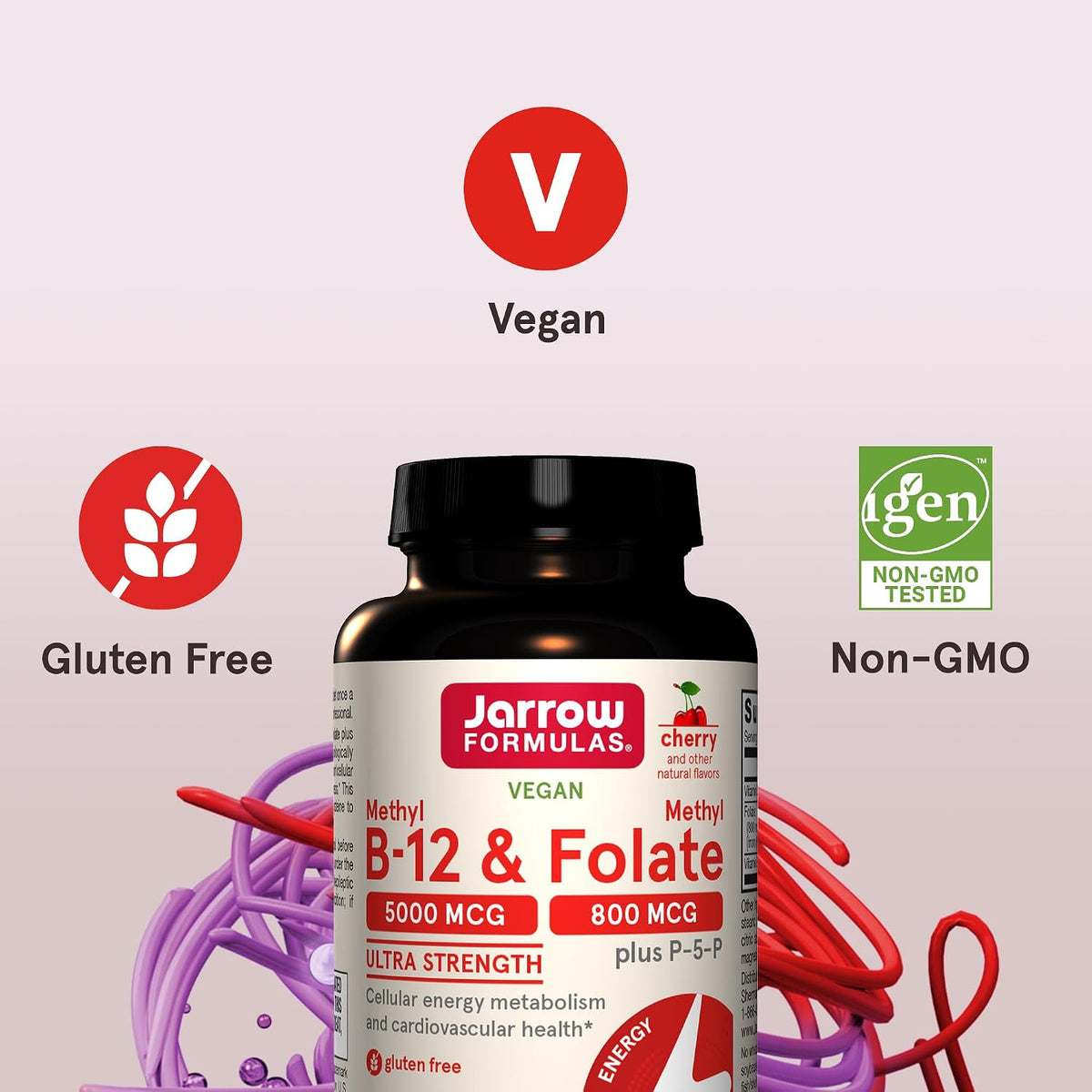 Jarrow Formulae Ultra Strength Methyl B-12 5000 mcg & Methyl Folate 800 mcg + P-5-P, 60 Chewable Tablets - görsel 5