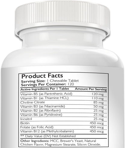 Nutrition Strength Vitamin B Complex for Dogs – for Blood Cell & Nervous System Support, 120 Chewable Tablets