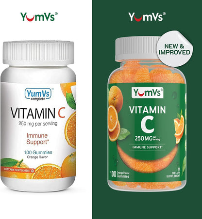 YUM-V'S Vitamin C Gummies for Adults - 250 mg Orange Flavour - Immune Function Support (100 Count)