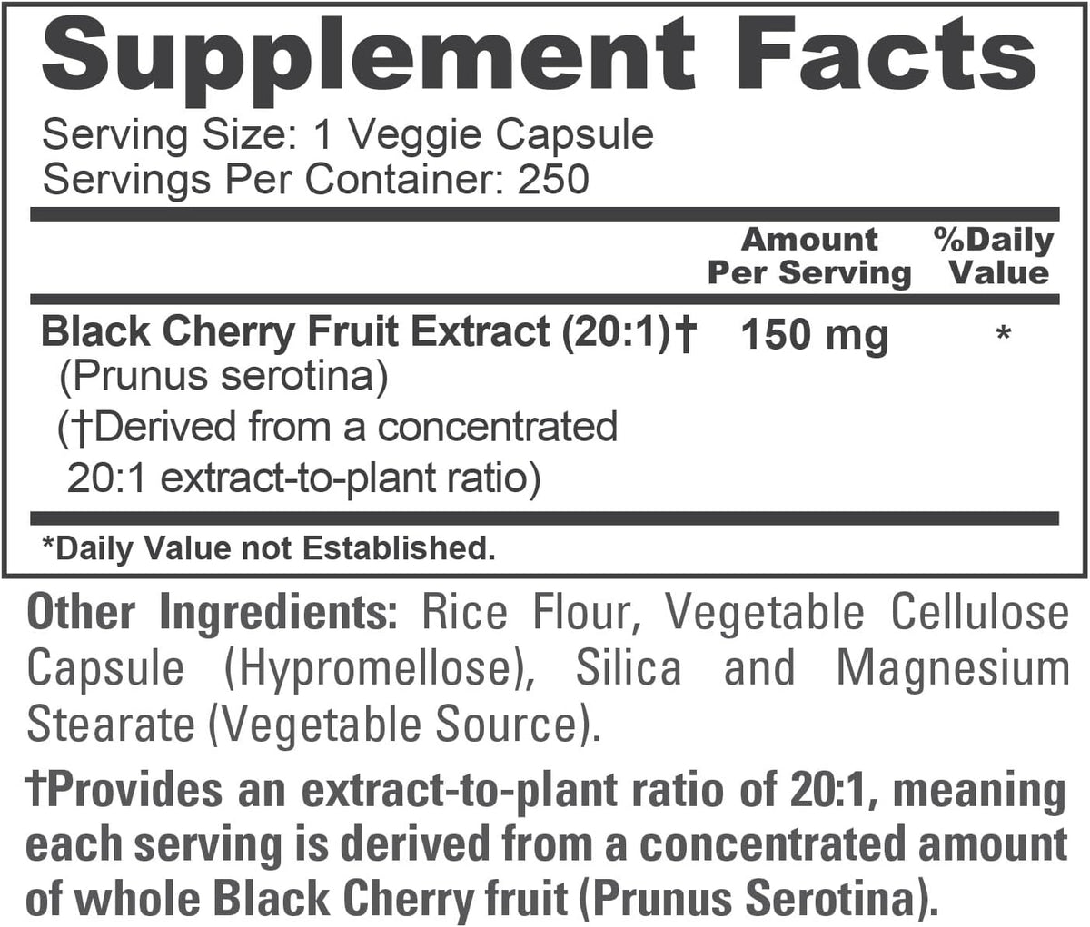 NusaPure Black Cherry Extract 150mg 250 Veg Capsules Max Potency, Non-GMO, Bioperine - görsel 4