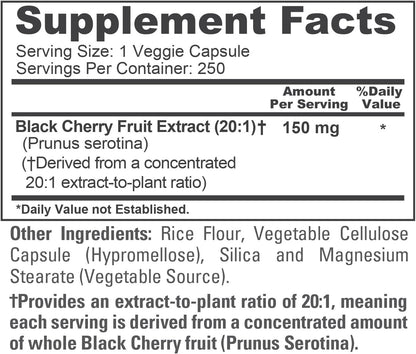 NusaPure Black Cherry Extract 150mg 250 Veg Capsules Max Potency, Non-GMO, Bioperine