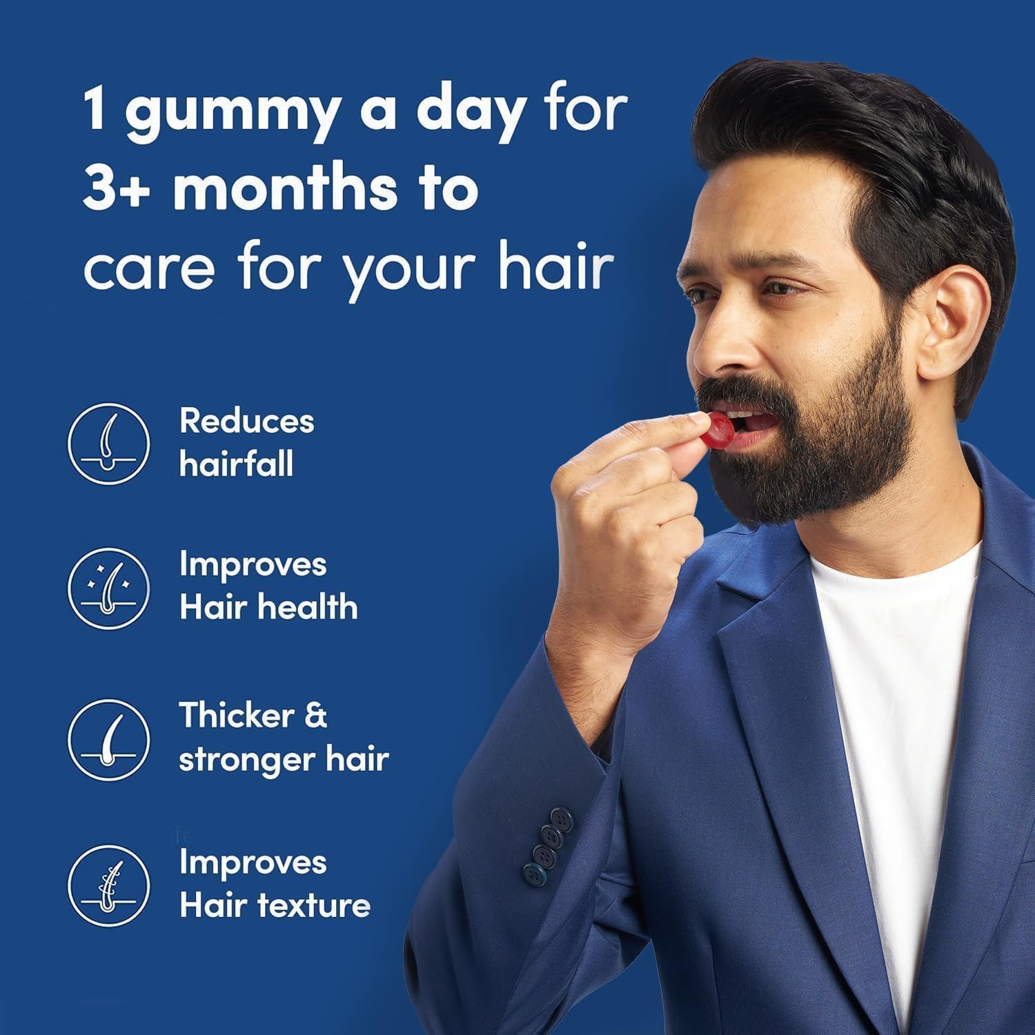 Man Matters Biotin Hair Gummies - Strawberry Flavoured, No Added Sugar, 120 Gummies - görsel 2