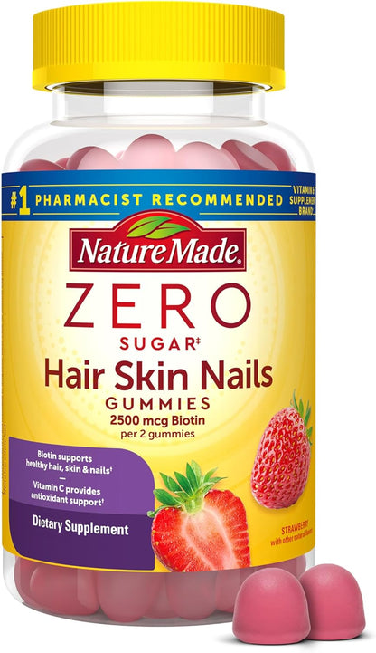 Nature Made Sugar Free Hair, Skin & Nails Gummies, Biotin 2500 µg per Serving, 120 Sugar Free Gummies, 60 Day Supply