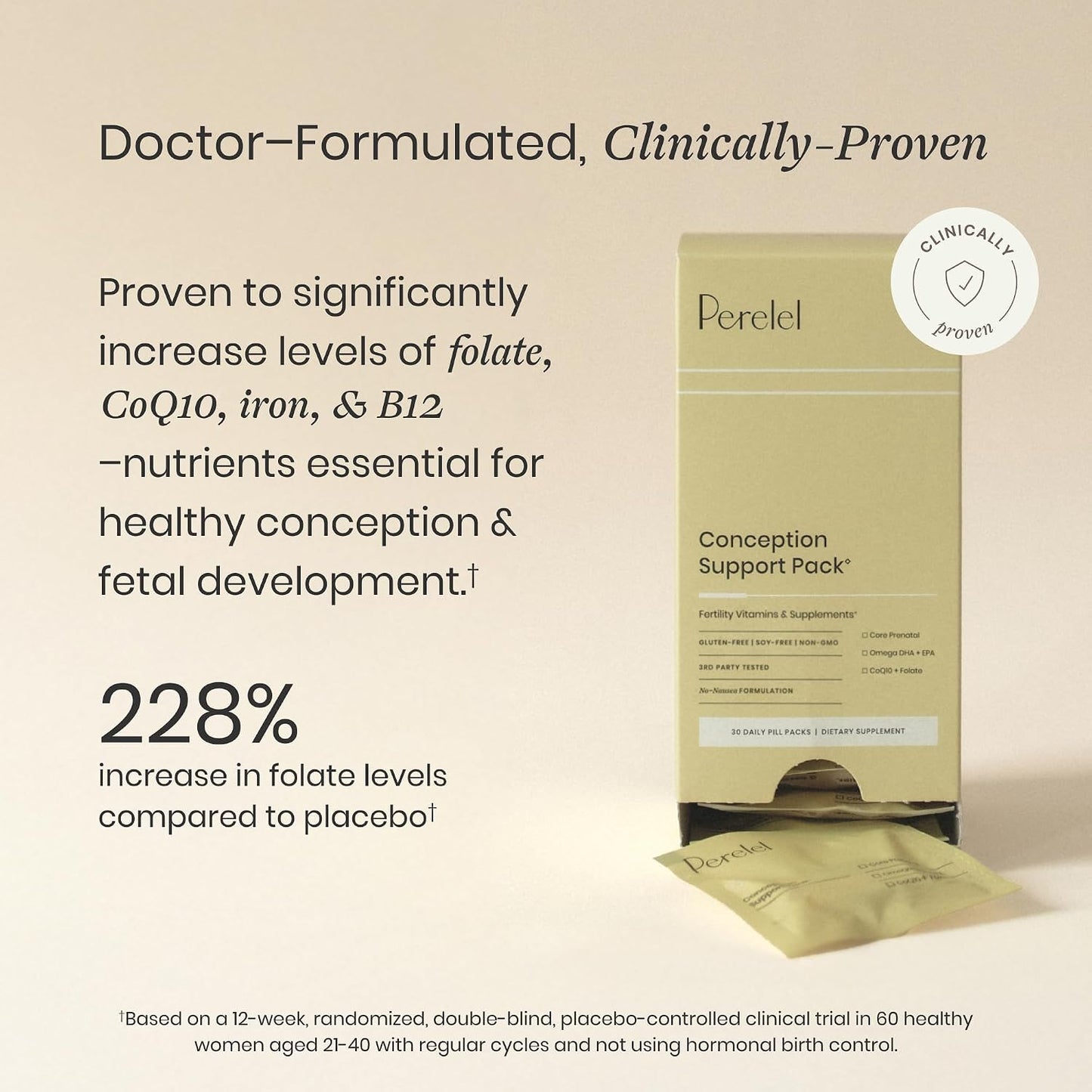 Perelel Conception Support Pack, Prenatal Multivitamin with DHA Omega 3, CoQ10 & Folate, Supports Fertility Wellness for Women, Soya & Gluten-free, Non GMO, 30 Daily Pill Packs - görsel 5