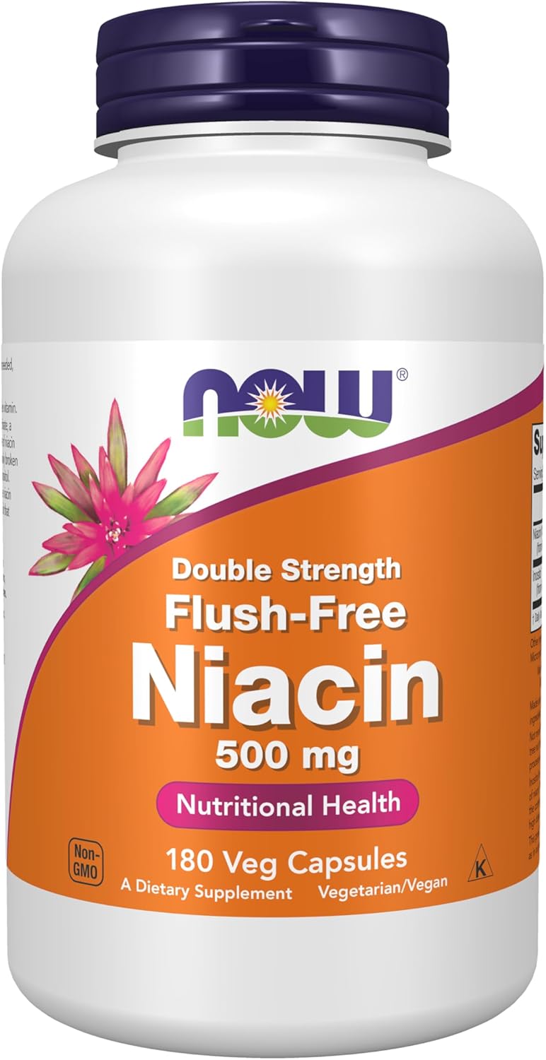 NOW Foods Niacin (Vitamin B-3) 500 mg, Flush-Free, Double Strength, 180 Veg Capsules - görsel 1