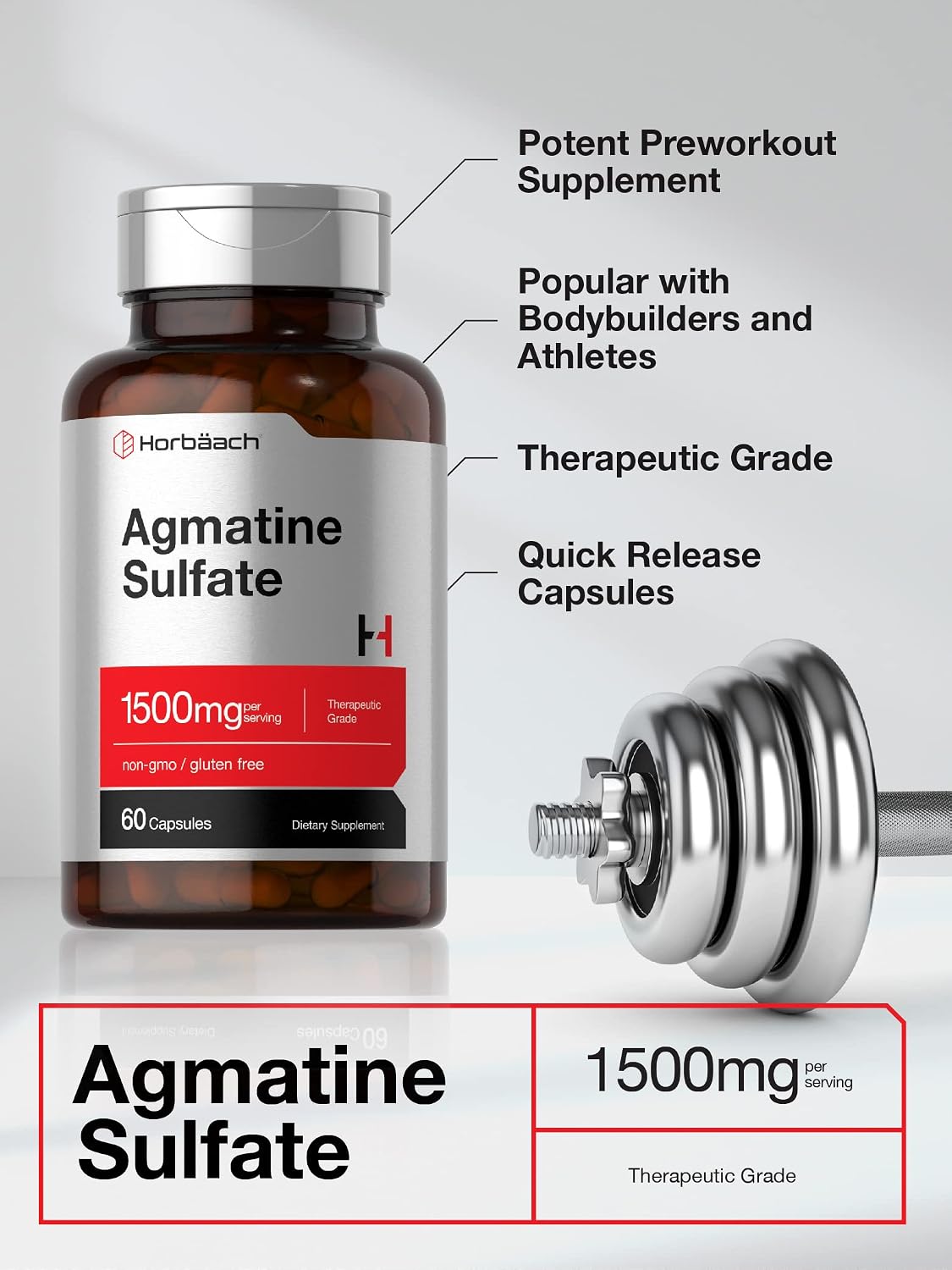 Horbäach Agmatine Sulphate Capsules 1500mg | 60 Capsules | Pharmaceutical Grade | Non-GM, Gluten-Free Supplement - görsel 3