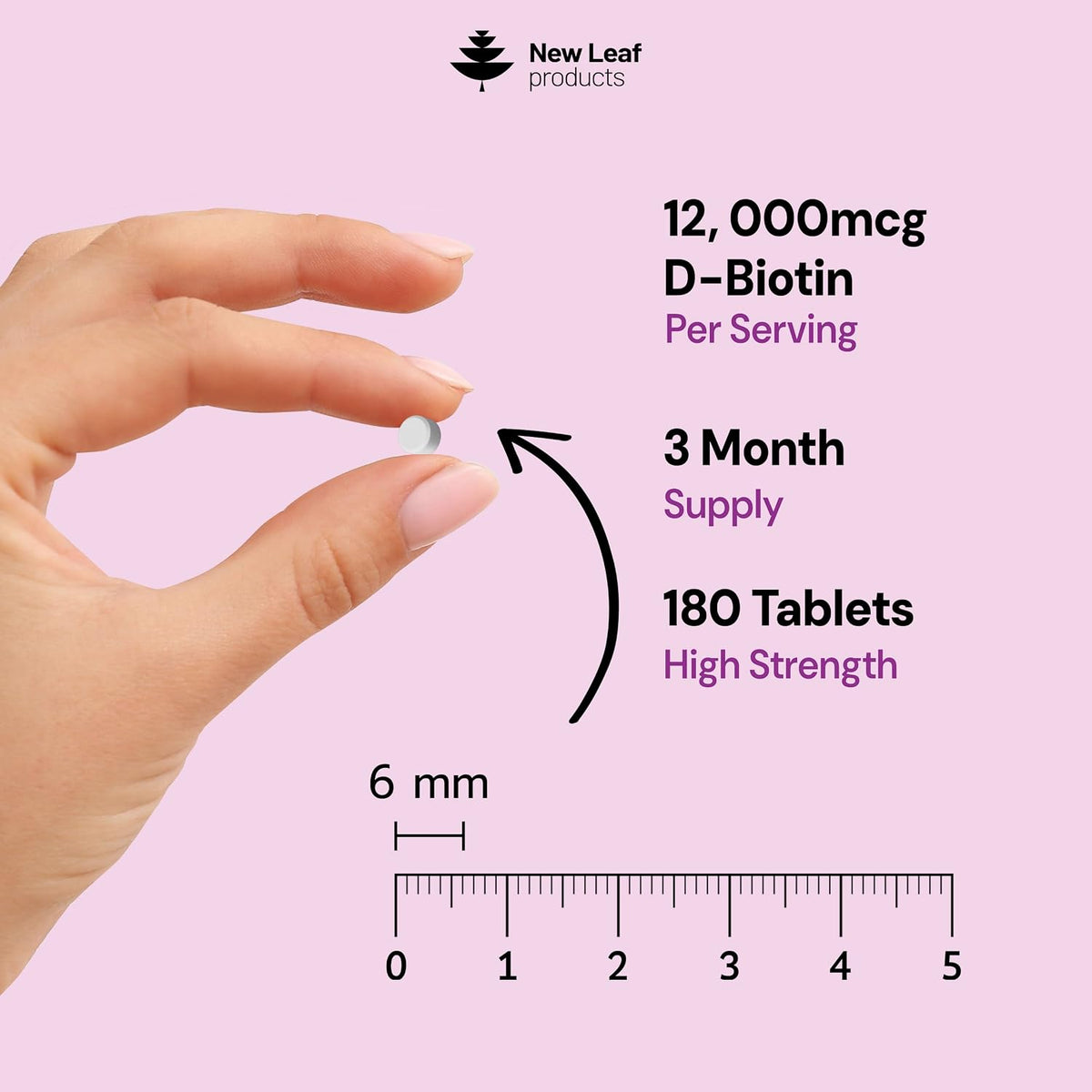 Biotin Hair, Skin and Nails Vitamins 12000mcg High Strength – Supports Normal Hair, Skin & Nails – Vegan, 180 Tablets (3 Month Supply) – Made in UK by New Leaf - görsel 2