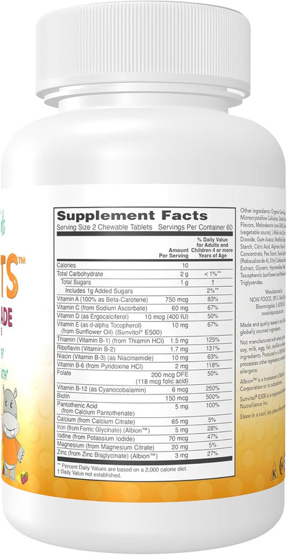 NOW Foods Kid Vits Multivitamin - Berry Lemonade, 120 Chewable Tablets