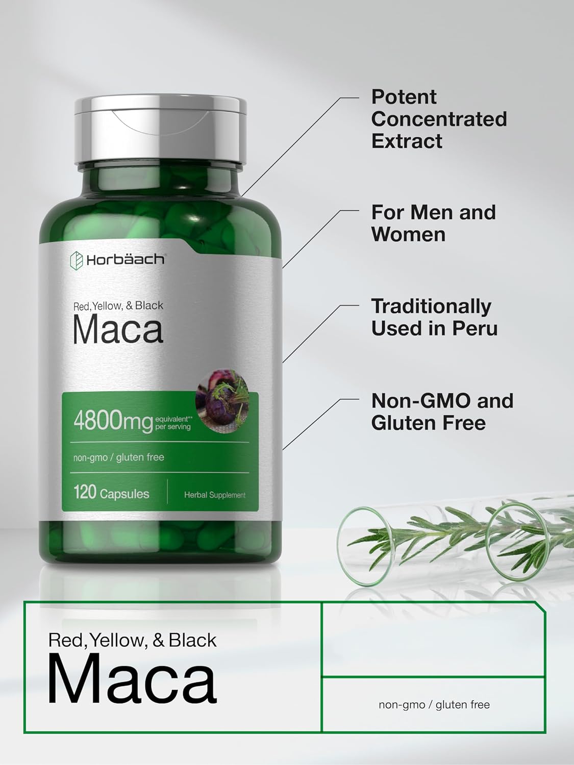 Horbäach Maca Root Capsules - High Potency Peruvian Maca Extract, 120 Quick-Release Capsules - görsel 4